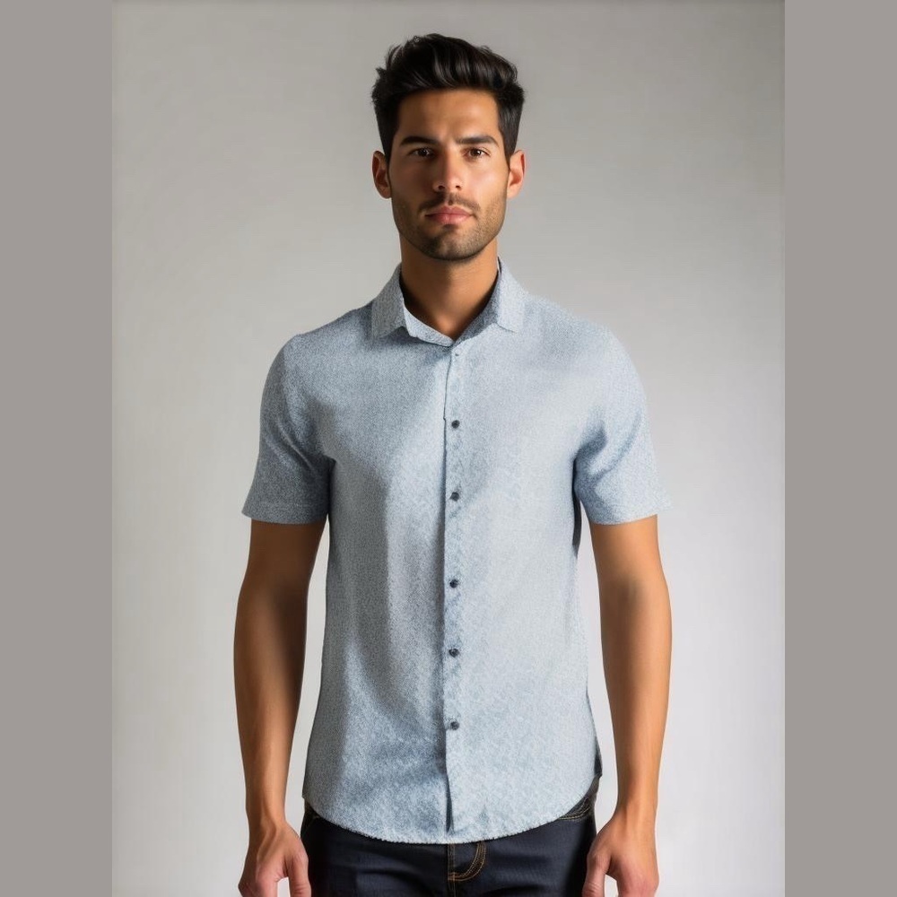Calvin Klein shirt short sleeve stretch regular fit size M 15-15.5 white blue